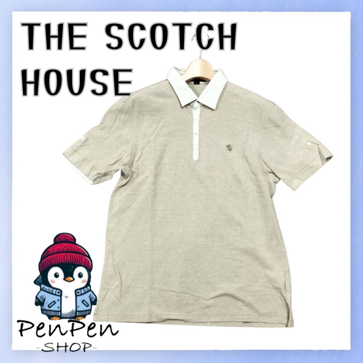 THE SCOTCH HOUSE スコッチハウス メンズ ポロシャツ 半袖 ベージュ 綿麻混 涼感 カジュアル ゴルフ Lサイズ 吸湿性 通気性 上品拍卖