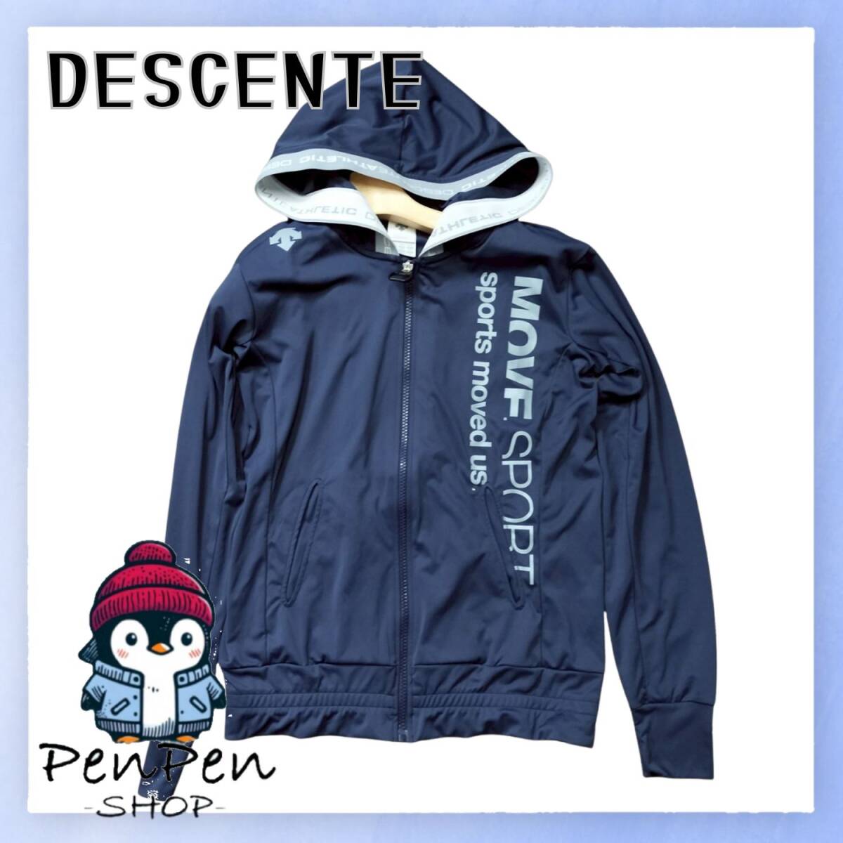 DESCENTE デサント レディース スポーツジャケット パーカー Move Sport ロゴ フルジップ ネイビー Mサイズ ポリエステル100%拍卖