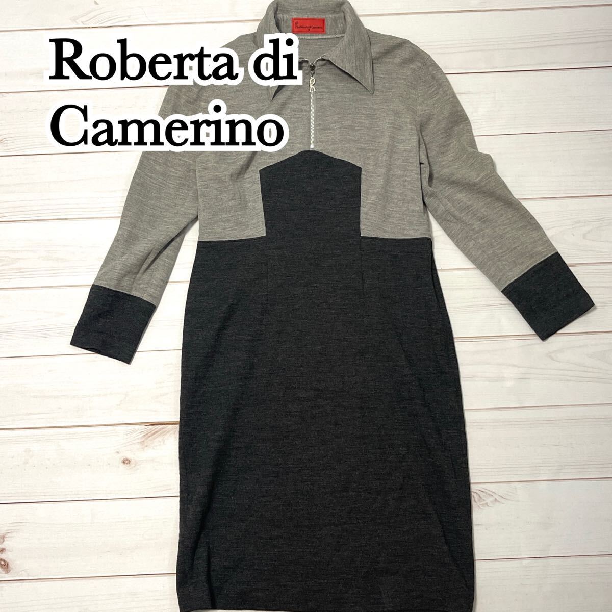 Roberta di Camerino ロベルタ ディ カメリーノ ワンピース ロング丈 長袖 ハーフジップ 上品 きれいめ カジュアル グレー 38 M拍卖