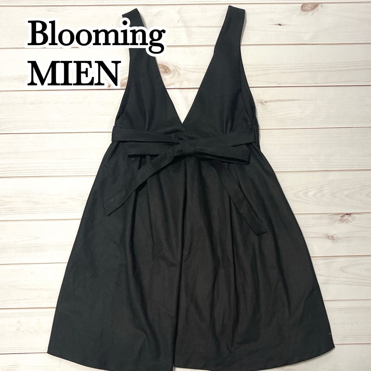 Blooming MIEN ブルーミング ジャンパースカート ワンピース サロペット 膝下 ひざ下 リボン付き フレアスカート 春 秋 冬 ブラック 黒 L拍卖