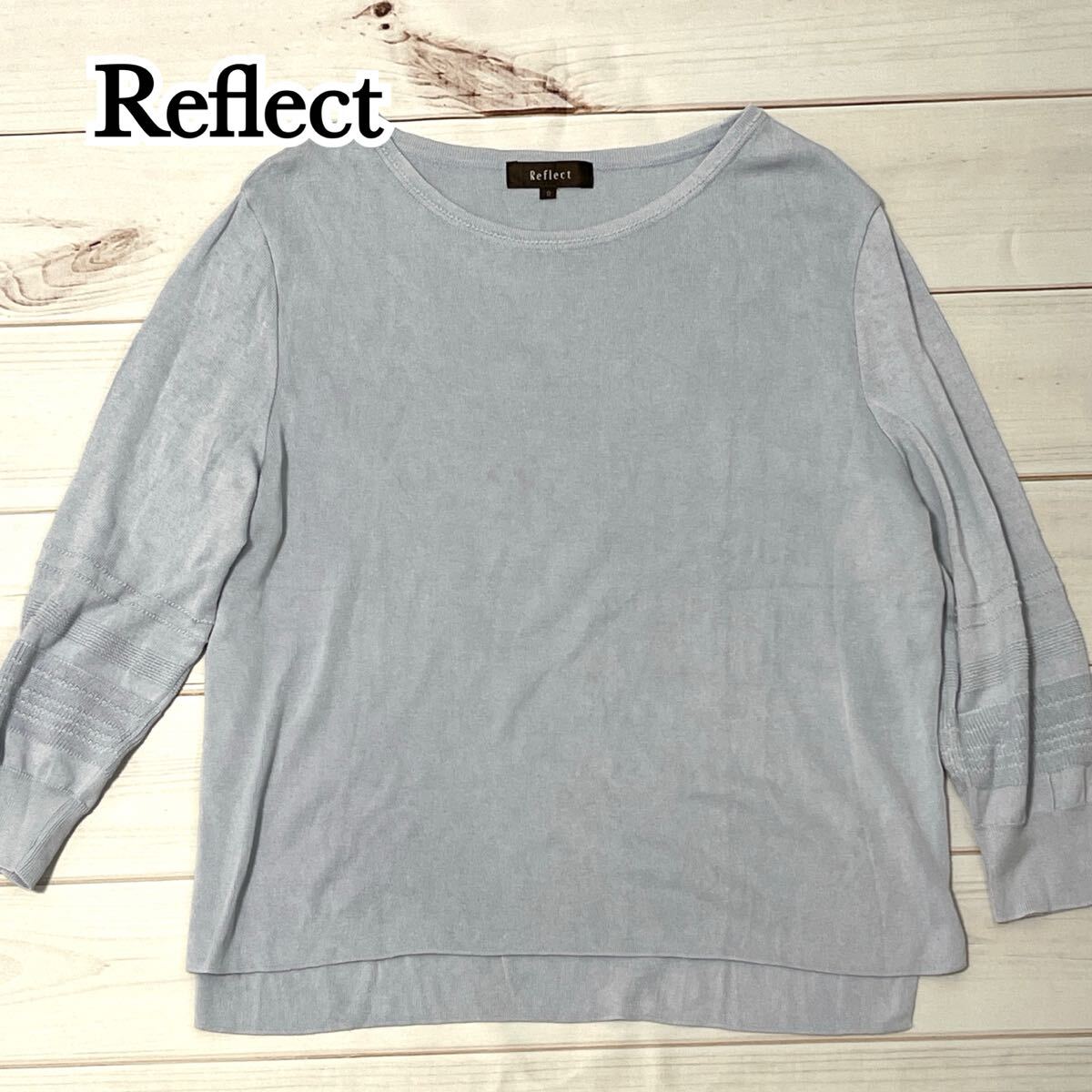 Reflect リフレクト カットソー ニット 薄手 レディース トップス ボートネック コットン フォーマル 通勤 ブルー ライトブルー 水色 9号 M拍卖