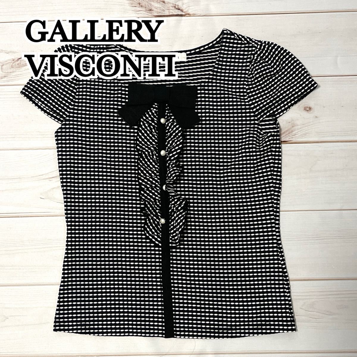 GALLERY VISCONTI ギャラリービスコンティ ブラウス 半袖 レディース トップス フリル フレンチ フェミニン リボン 総柄 ブラック フリー拍卖