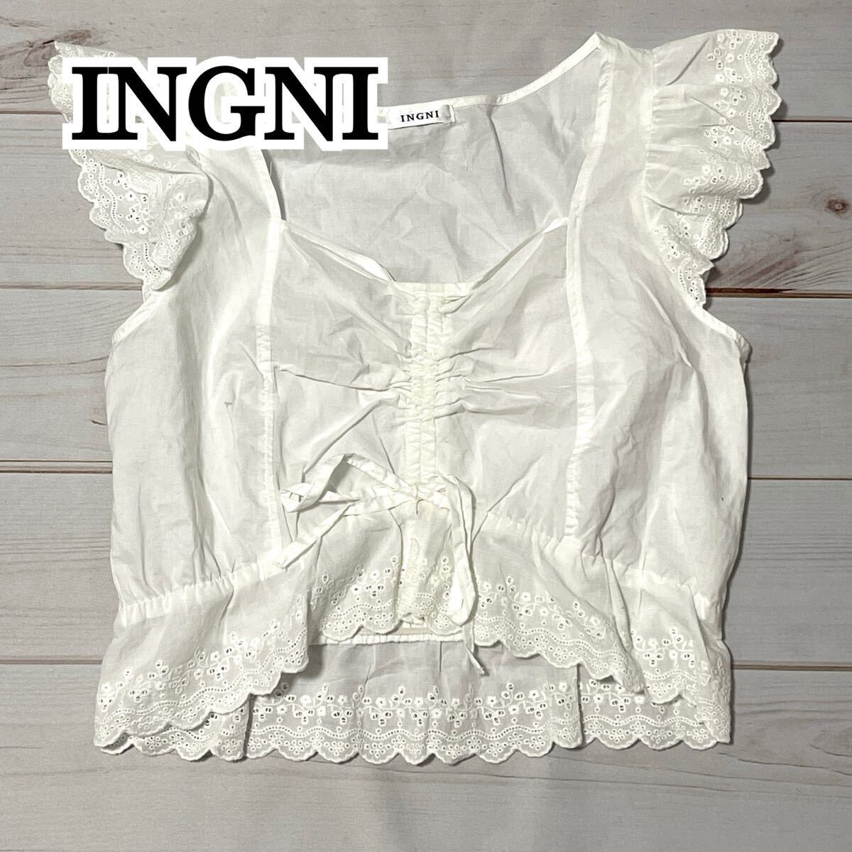 INGNI イング トップス レディース ブラウス ノースリーブ レース フリル ガーリー フェミニン 薄手 コットン 春 夏 ホワイト 白 M拍卖