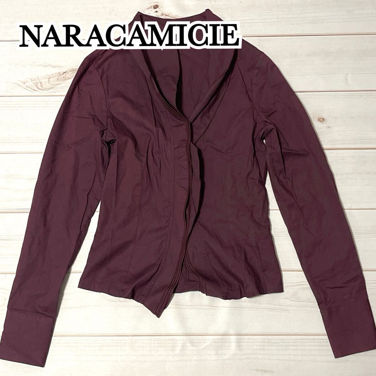 NARACAMICIE ナラカミーチェ トップス 長袖カットソー ブラウス カットソー レディース 細見え 無地 大人 フリル ボルドー サイズ0 S拍卖