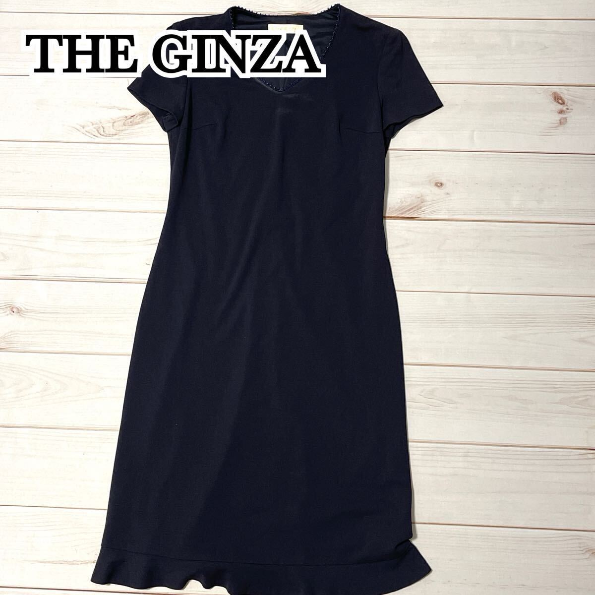THE GINZA ザ ギンザ ワンピース 半袖ワンピース クルーネック ストレッチ スタイルアップ きれいめ ロング丈 ネイビー サイズ2 M拍卖