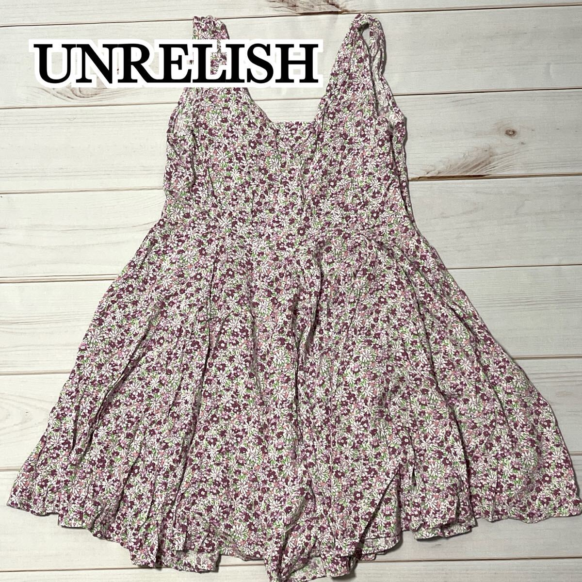 UNRELISH アンレリッシュ ワンピース ノースリーブ レディース キャミワンピ フレア ミニ ミニ丈 総柄 小花柄 春 夏 ラベンダー ピンク M拍卖