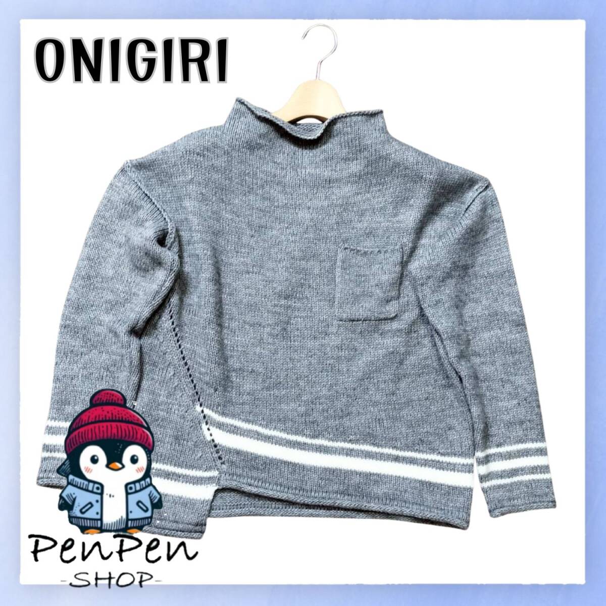 COMME CA ISM ONIGIRI コムサイズム オニギリ ニット メンズ セーター プルオーバー グレー Lサイズ 暖か ウール混 シンプル ハイネック拍卖