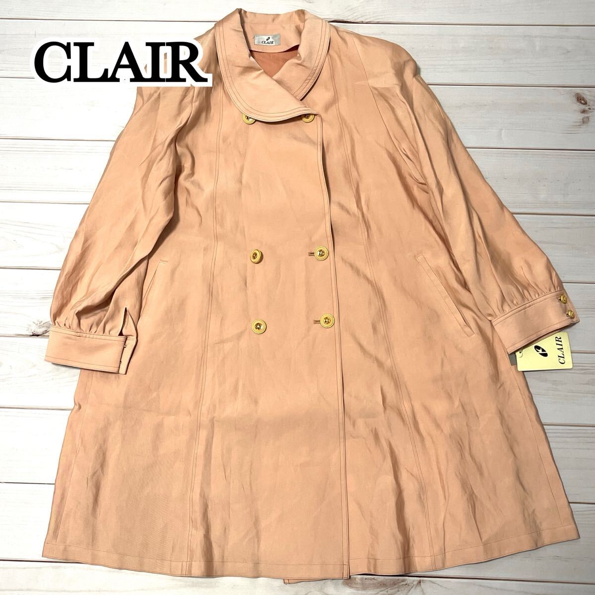 新品 CLAIR クレール ステンカラーコート レディース コート トレンチコート ロング丈 ひざ下 フレア 肩パット サーモン ピンク フリー拍卖