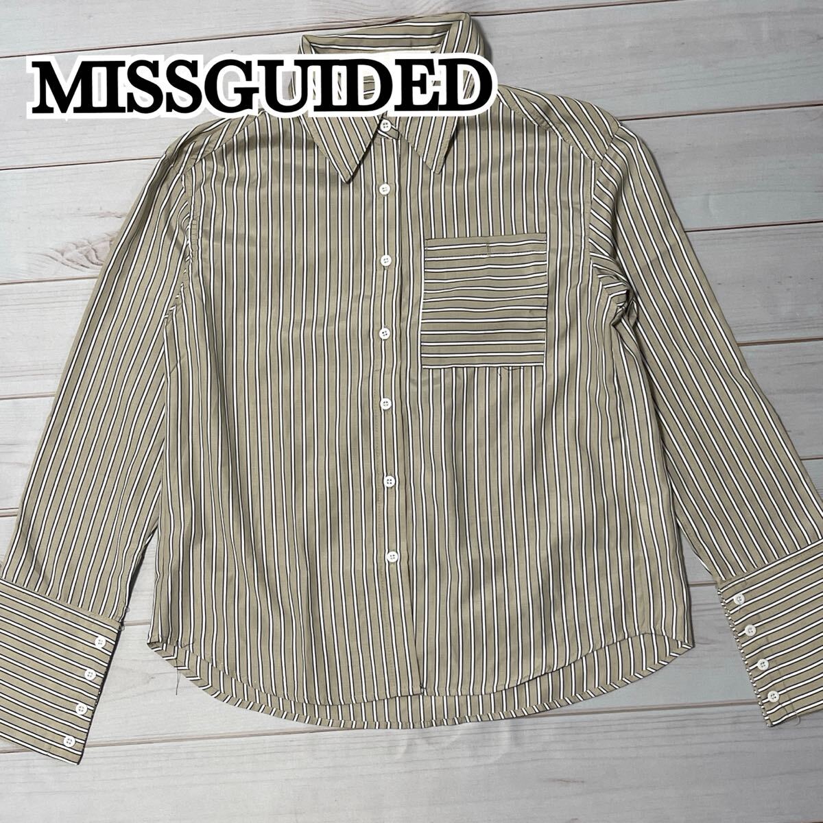 美品 MISSGUIDED ミスガイデッド レディース トップス シャツ 長袖 長袖シャツ レディース ストライプ ゆったり ベージュ XS拍卖
