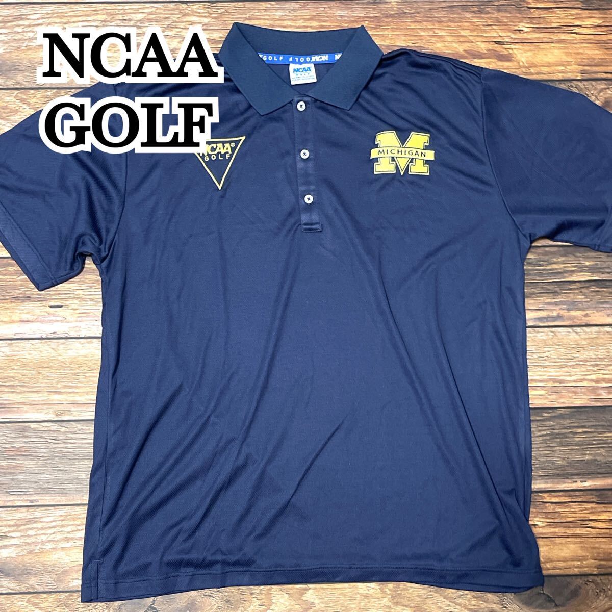 美品 NCAA GOLF エヌシーエーエー ゴルフ ポロシャツ ミシガン カレッジ 半袖ポロシャツ メンズ ゴルフウェア スポーツウェア ネイビー XL拍卖