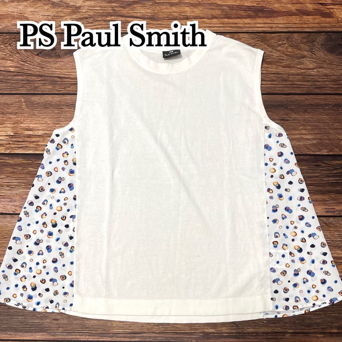 PS Paul Smith ポールスミス ノースリーブ コットン レディース トップス ドット ドッキング お出かけ 希少デザイン 春夏 ホワイト 白 M拍卖