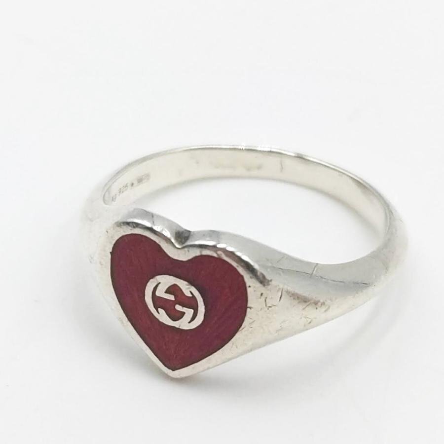 送料無料 グッチ GUCCI 指輪 リング ハート エナメル インターロッキングG シルバー925 15 13号 レディース拍卖