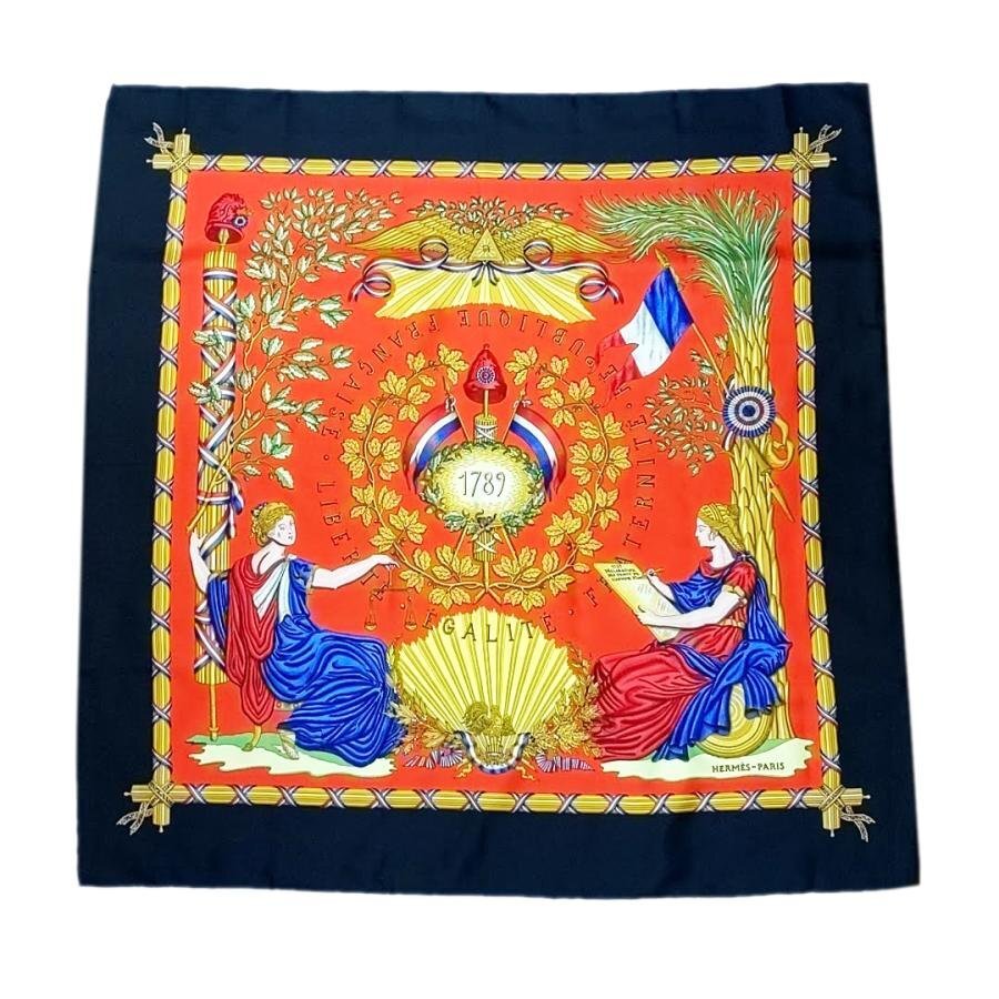 送料無料 超美品 エルメス HERMES スカーフ カレ90 大判 ショール フランス革命を記念 1789 フランス製 レディース拍卖