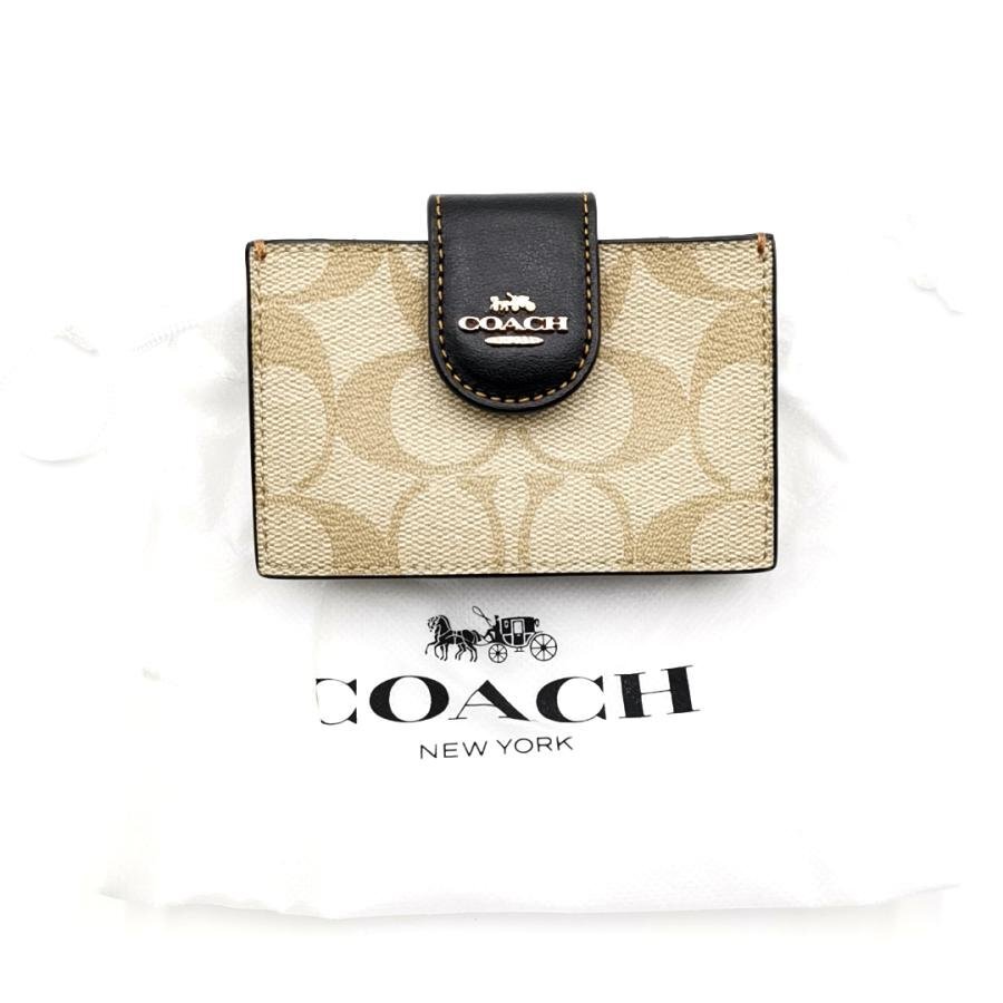 送料無料 超美品 コーチ COACH カードケース 名刺入れ PVC シグネチャー アコーディオン ブロックド レディース拍卖