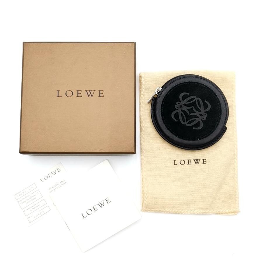 送料無料 超美品 ロエベ LOEWE コインケース 小銭入れ 財布 丸形 スエード エザー アナグラム スペイン製 黒 レディース拍卖