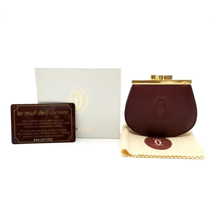 送料無料 超美品 カルティエ Cartier コインケース 小銭入れ 財布 がま口 マストライン レザー レディース拍卖