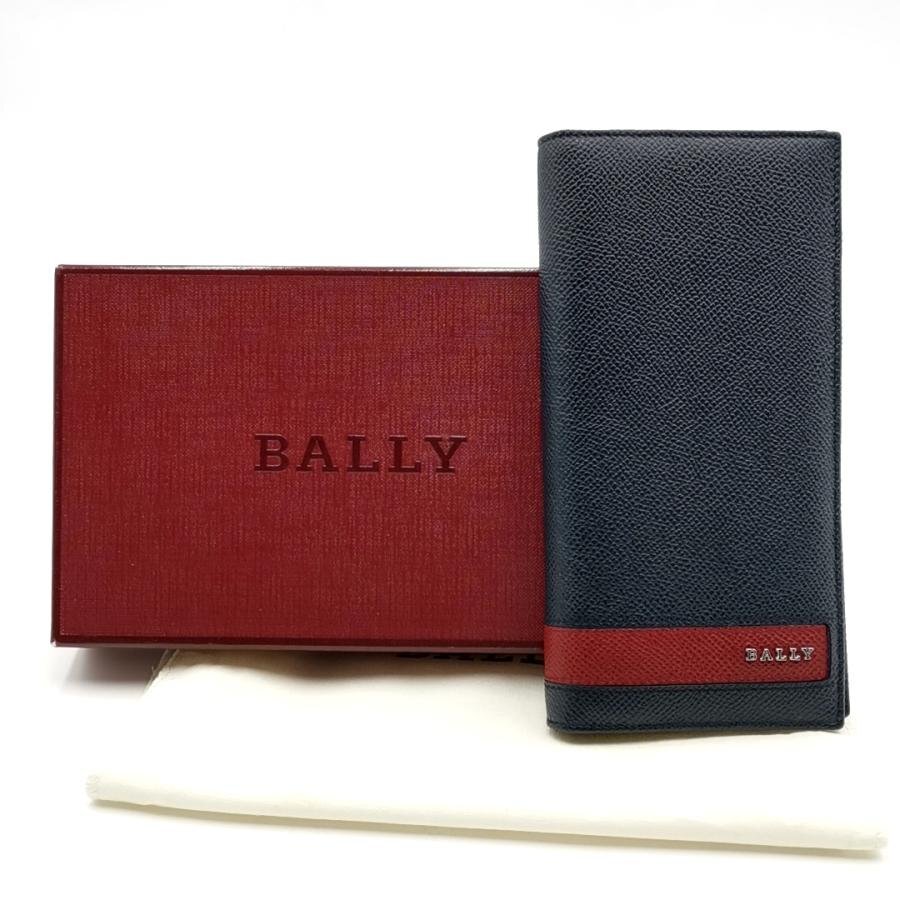 送料無料 超美品 バリー BALLY 長財布 二つ折り ロングウォレット レザー 伊製 イタリア製 紺 ネイビー系 メンズ拍卖