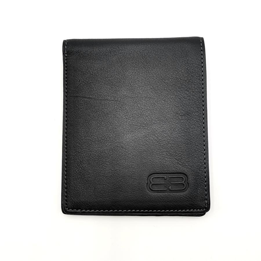 送料無料 超美品 バレンシアガ BALENCIAGA 財布 札入れ 二つ折り ミディアムウォレット レザー 黒 ブラック メンズ拍卖