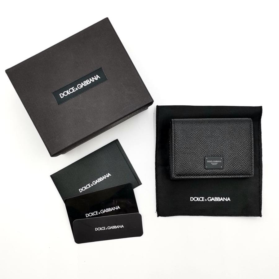 送料無料 超美品 ドルチェ&ガッバーナ DOLCE&GABBANA 財布 三つ折り ミニ財布 レザー 伊製 黒メンズ レディース拍卖
