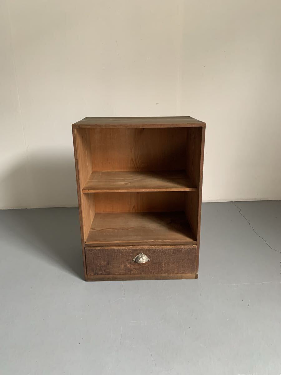 経年の雰囲気が素敵な引き出し付木製2段棚 収納棚展示台飾り棚店舗什器アンティークビンテージ古道具インテリアディスプレイ古家具無垢材拍卖