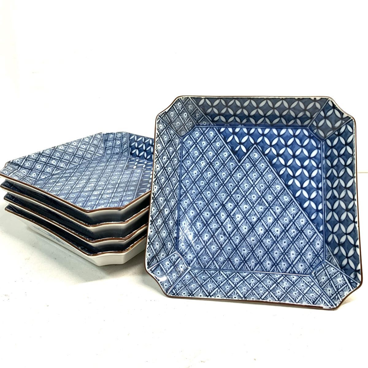 庫山窯 角皿 5枚セット 小皿 豆皿 染付 和食器 拍卖