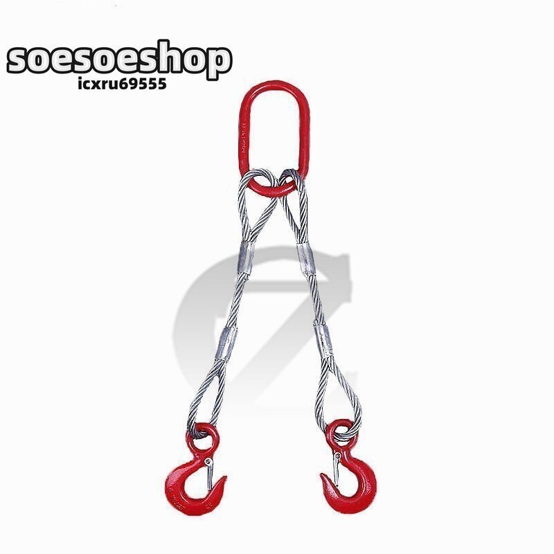 2本吊り 玉掛ワイヤー ワイヤーロープ ワイヤスリング 使用荷重2t 長さ1m ステンレス製 スリムフック付き 吊上げ拍卖