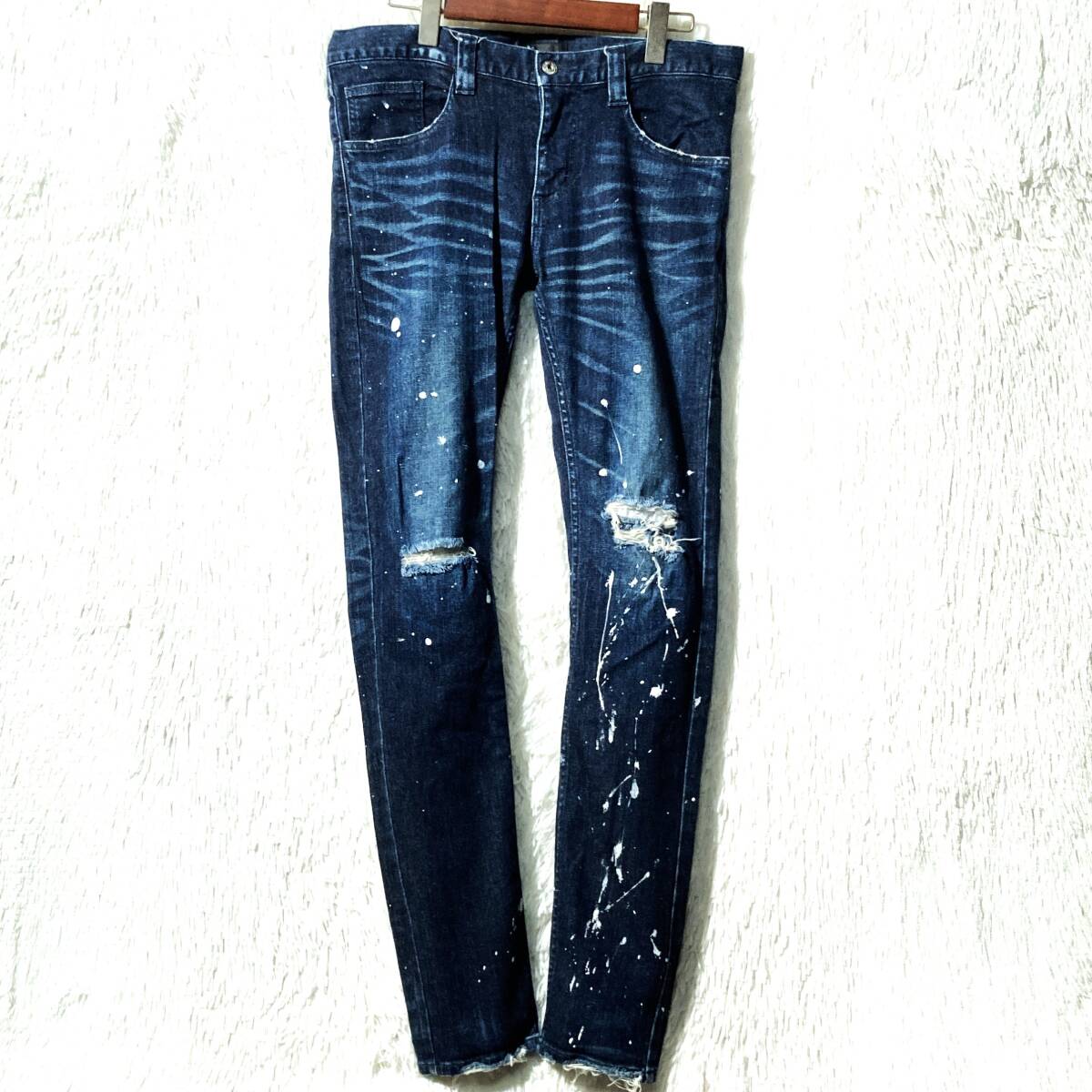 NO ID★20SS★名作★ストレッチ デニム ペイント クラッシュ スキニーPT★ダメージ ジーンズ パンツ 3 846035-055P ノーアイディー 23100円拍卖