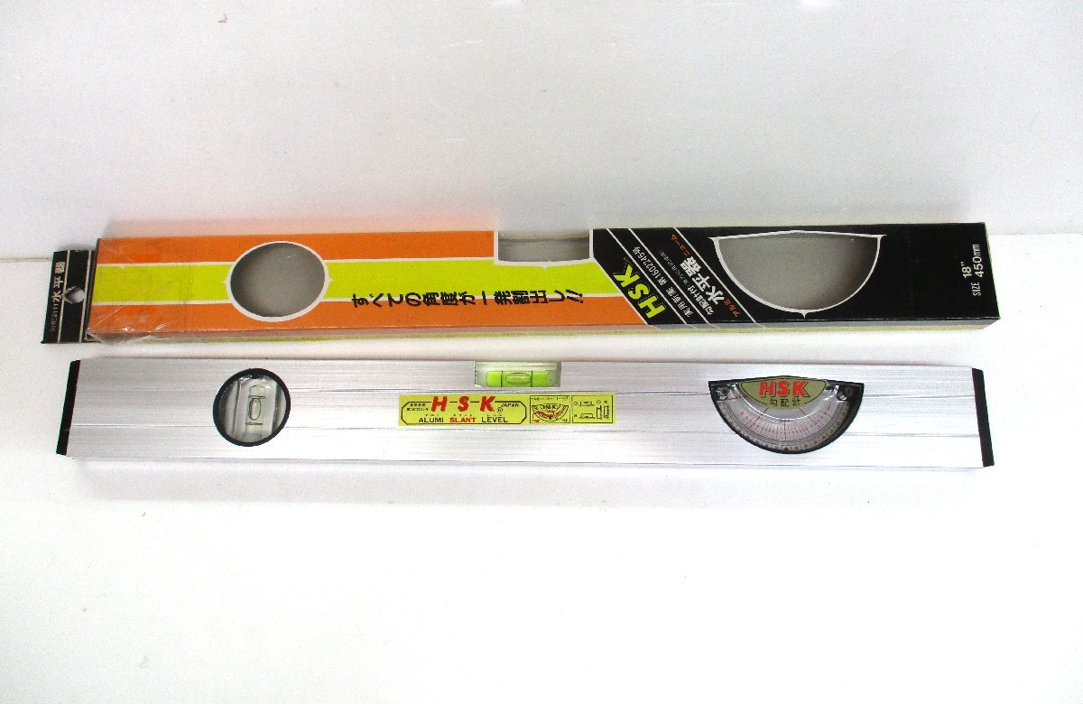 アルミスラントレベル 450mm HSK 水平器 勾配計付 サイズ453x50x17mm 箱ヤブレ有 未使用 101488 ★拍卖