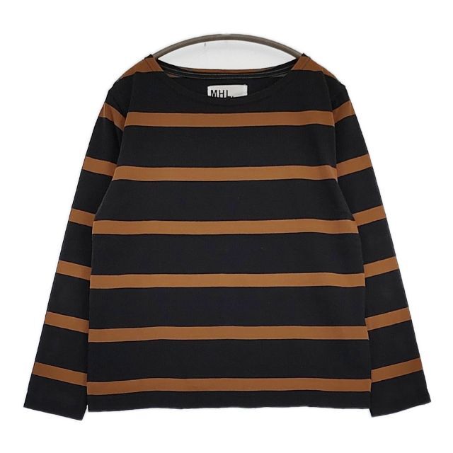 MHL. 595-1169502 WIDE STRIPE DRY JERSEY 長袖Tシャツ カットソー ロンT チャコールグレー ブラウン エムエイチエル 5-0914M 261304拍卖