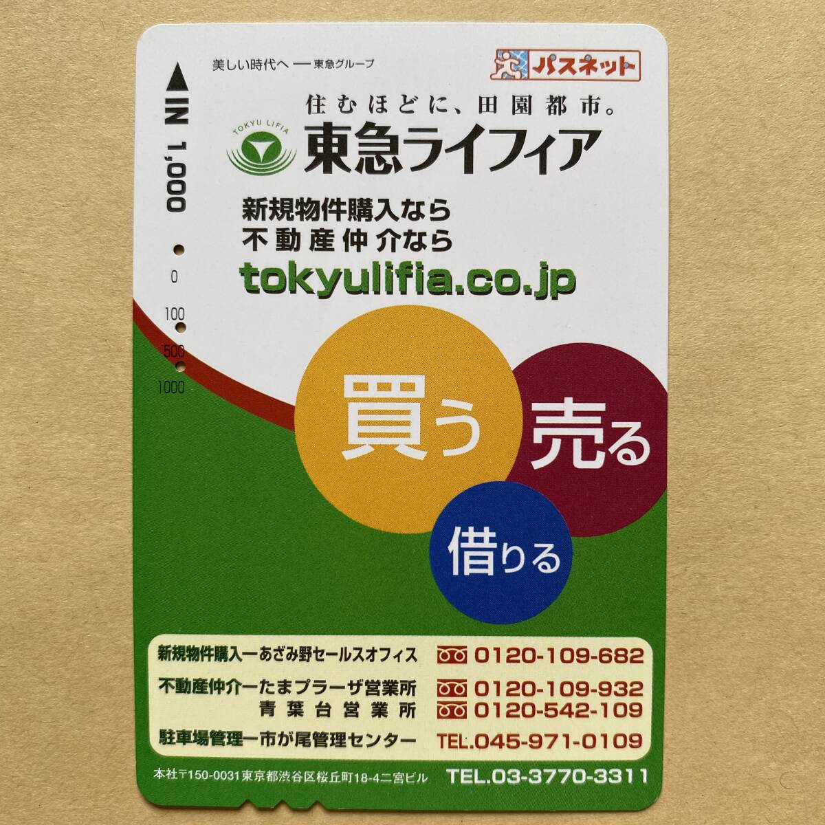 【使用済】 パスネット 東京急行電鉄 東急電鉄 東急ライフィア拍卖