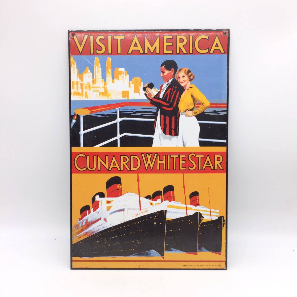 ヴィンテージ エナメルサイン Visit America/Cunard White Star レトロ 看板 AY250925拍卖