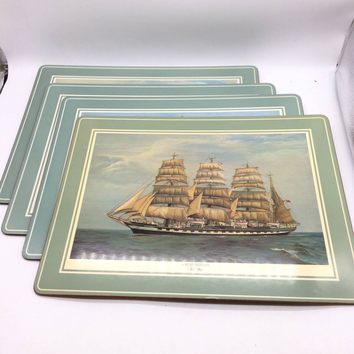 ヴィンテージ 大型帆船 プレースマット ピンパーネル 4枚セット 航海装飾 1枚ヤケあり AY250925拍卖