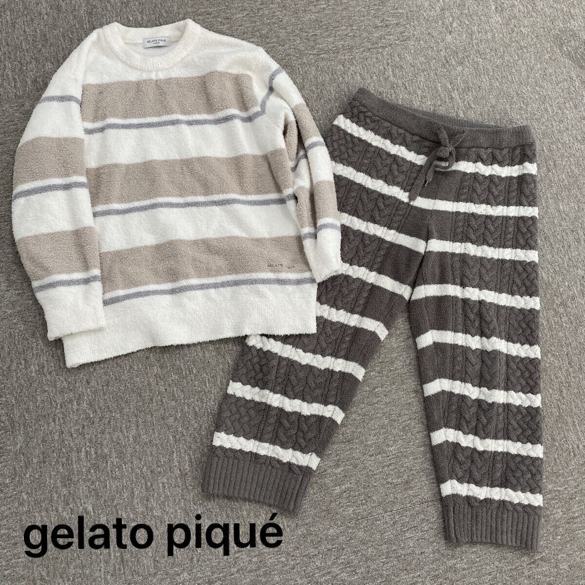 【656】 ジェラートピケ gelato pique メンズ セットアップ MとL ボーダー スウェット パンツ もこもこ ふわふわ ルームウェア拍卖