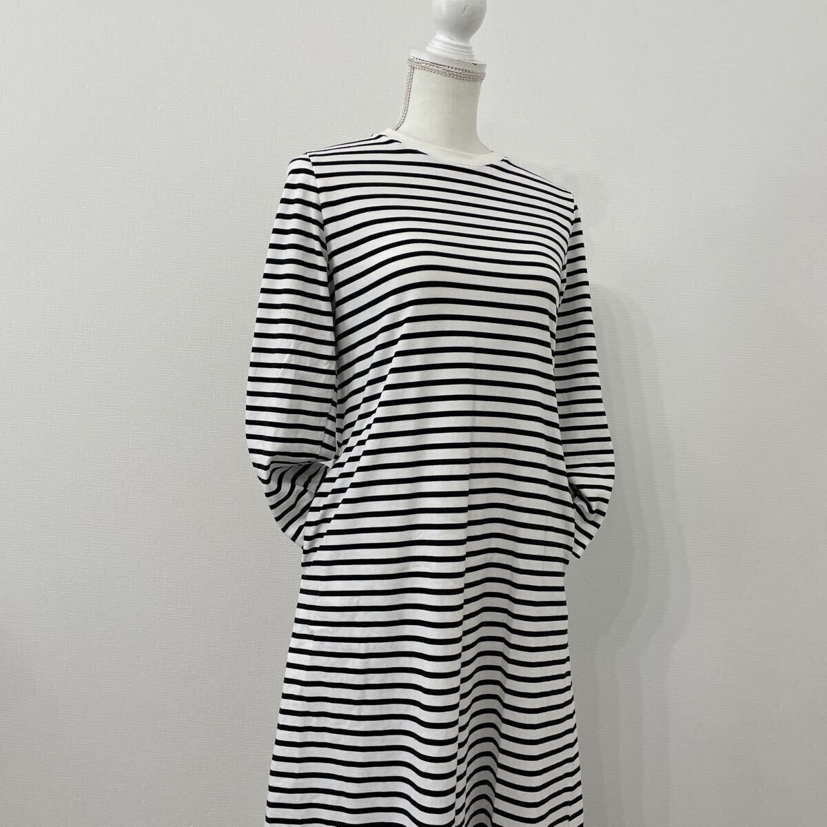 【168】スローン SLOANE ボーダーワンピース マキシ丈 コットン ポケット付き マキシワンピース 長袖 丸首 白黒 ロングワンピース拍卖