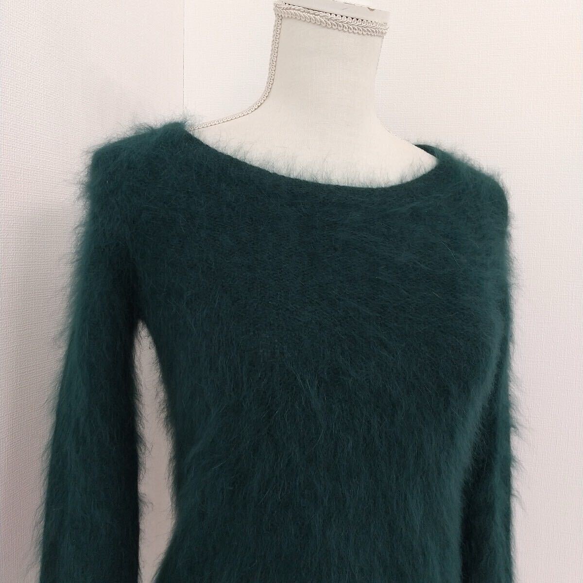 【111】BEARDSLEY ビアズリー アンゴラ ニット セーター 緑 プルオーバー グリーン レディースS 長袖 ふわふわ 毛足長め アンゴラ拍卖