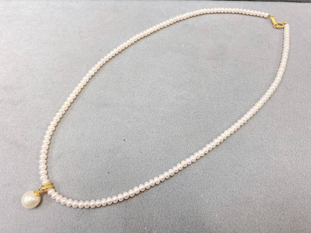 ・9308 K18 金具 ベビーパール 真珠 ネックレス ペンダントトップ アクセサリー拍卖