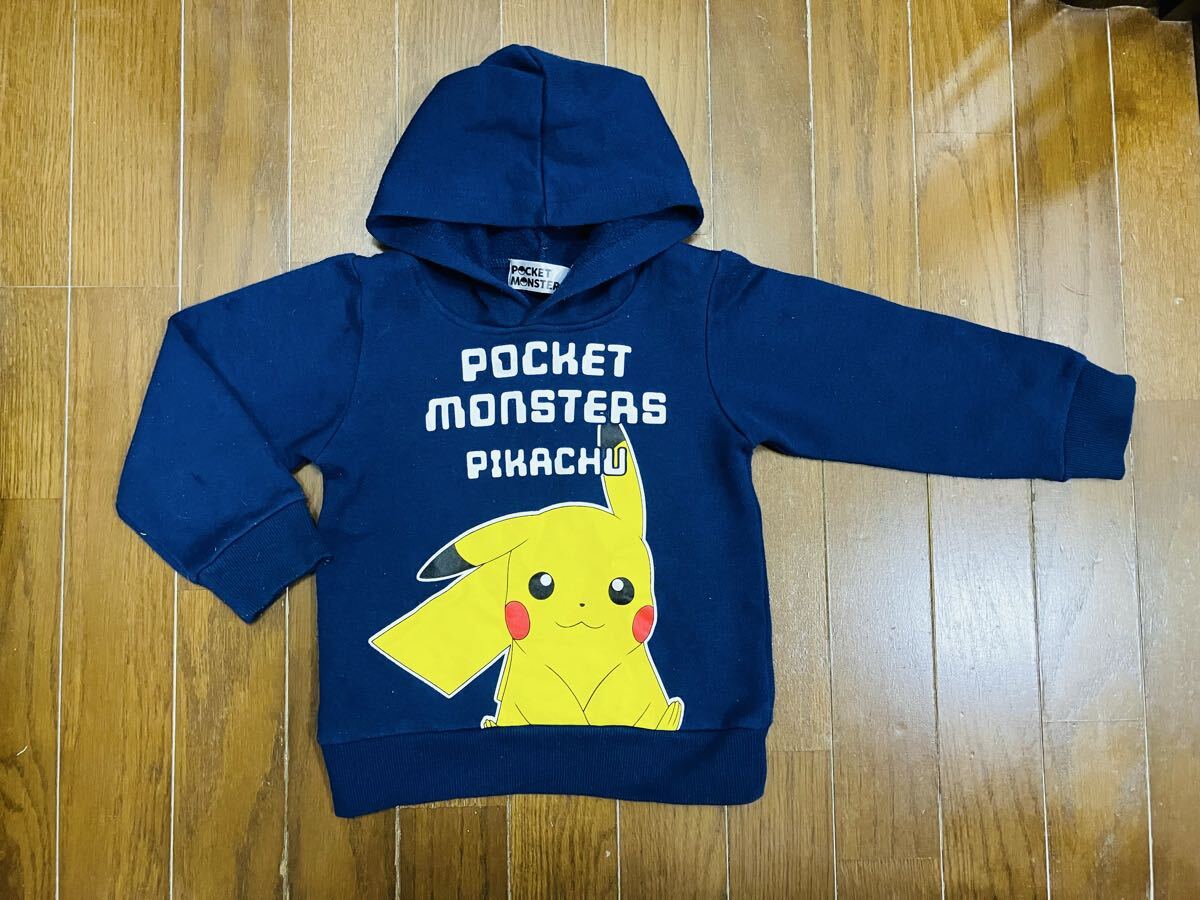 ピカチュウ☆フード付き裏起毛パーカー☆100cm☆長袖トレーナー☆ポケットモンスター☆ポケモン☆紺色☆男の子☆激安拍卖