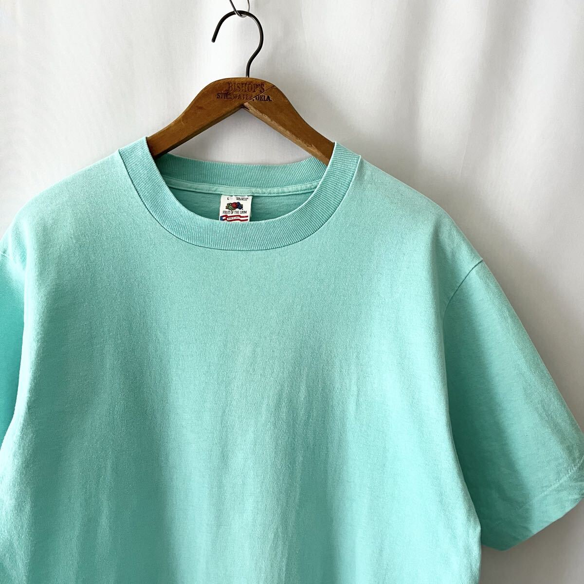 ミントグリーン! 90s FRUIT OF THE LOOM 無地 Tシャツ L USA製 ビンテージ 90年代 フルーツオブザルーム ソリッド アメリカ製 ヴィンテージ拍卖