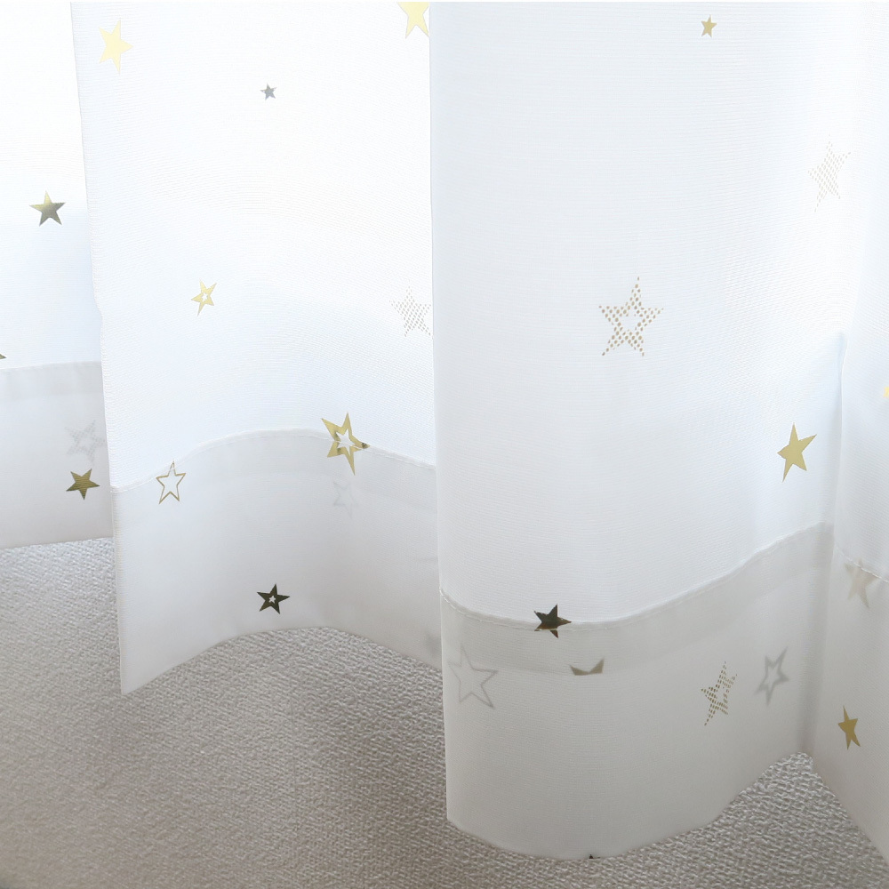 レースカーテン かわいい 星柄 ゴールド 幅100cm×丈88cm2枚 UVカット79.1% 保温効果24.8% 断熱効果16.5% 遮熱 ボイルレースカーテン拍卖