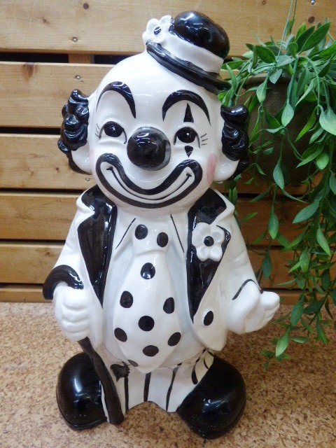 み854●ピエロの置き物●陶器製/モノトーンカラー/靴べらスタンド/オブジェ/インテリア拍卖