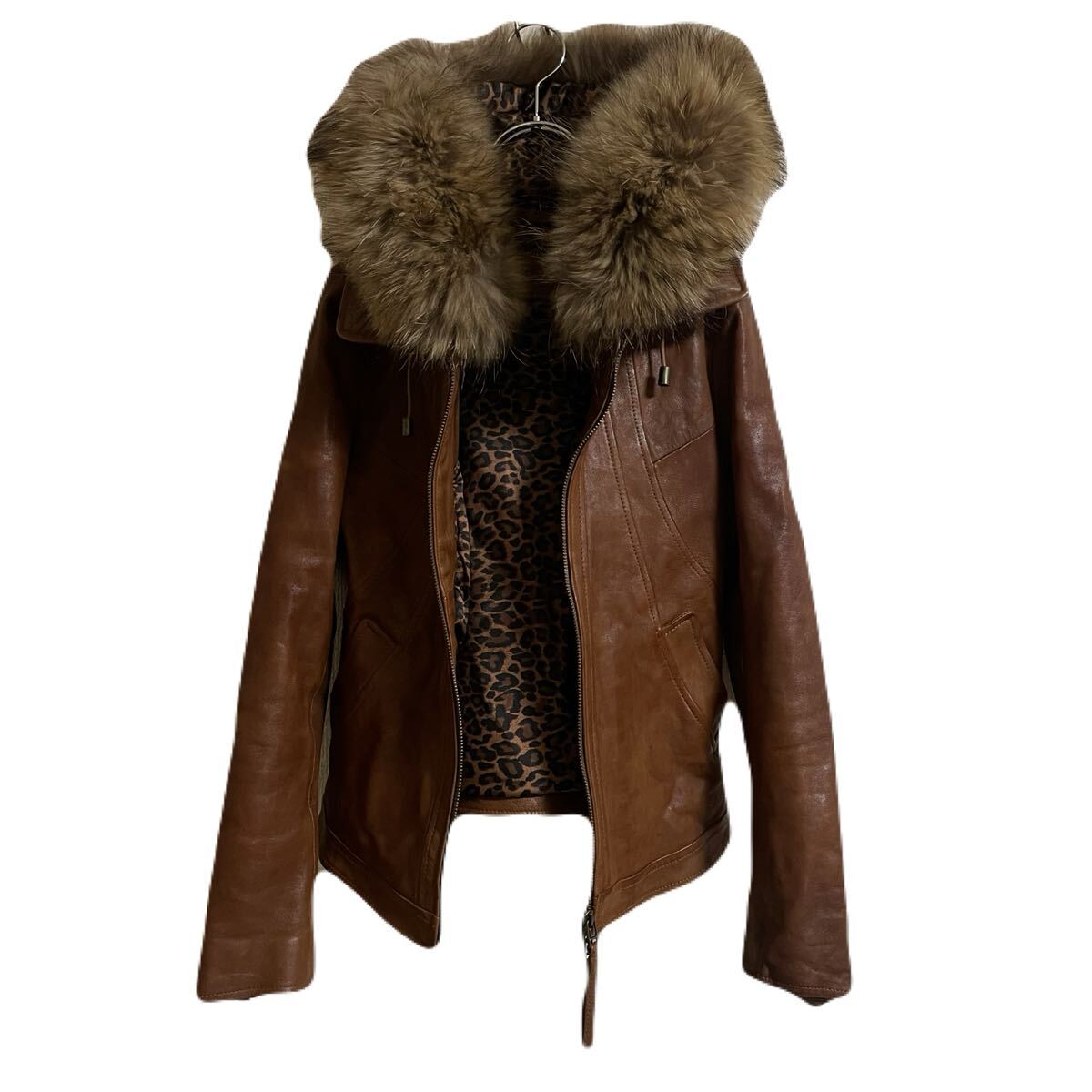 goa g.o.a rare leathe gimmick fur jackett ゴア ラクーン ファー レザー ジャケット レオパード ヒョウ柄 限定品 00's y2k archive 拍卖