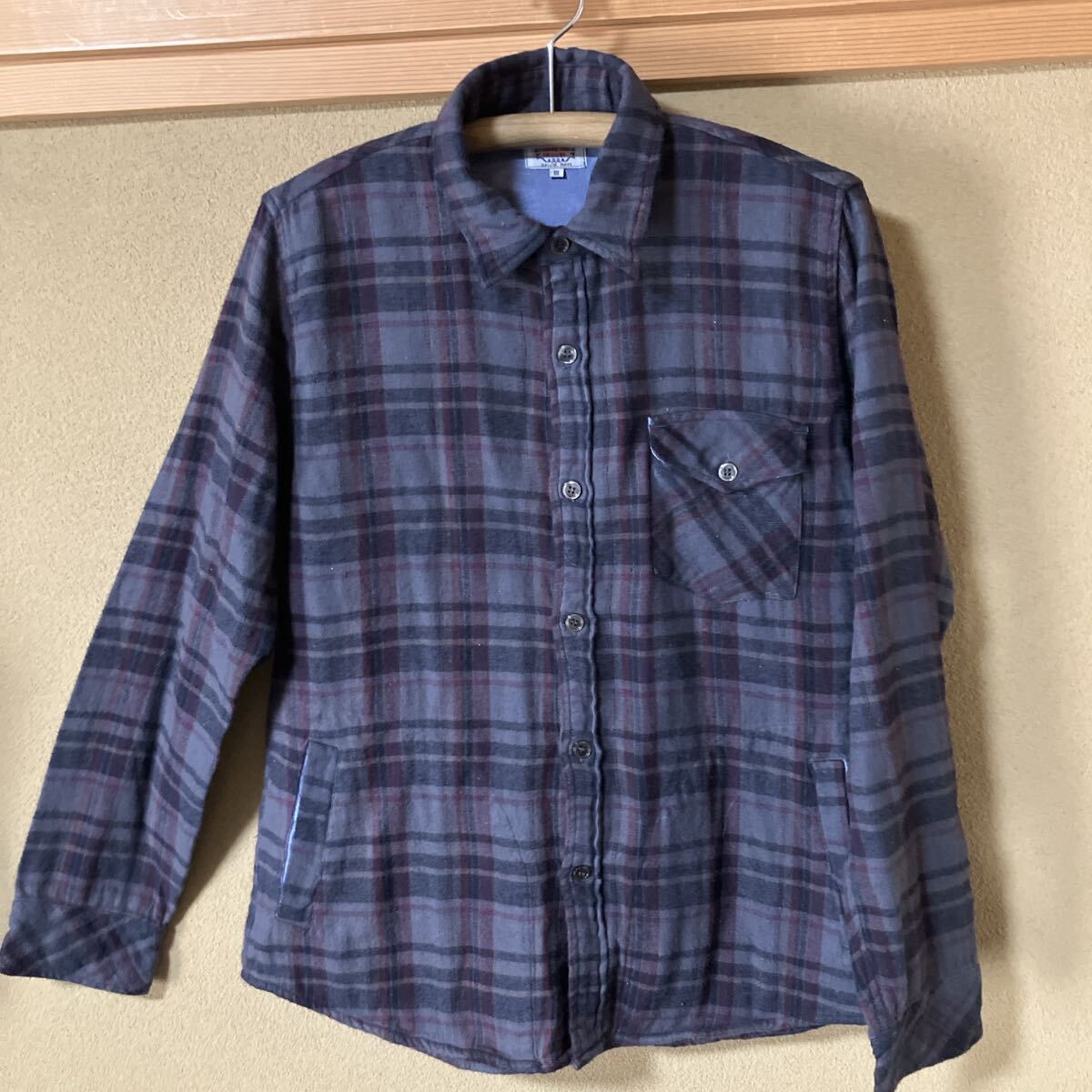 ガーゼチェック染め直しシャツジャケット 薄い藍/Lサイズ拍卖