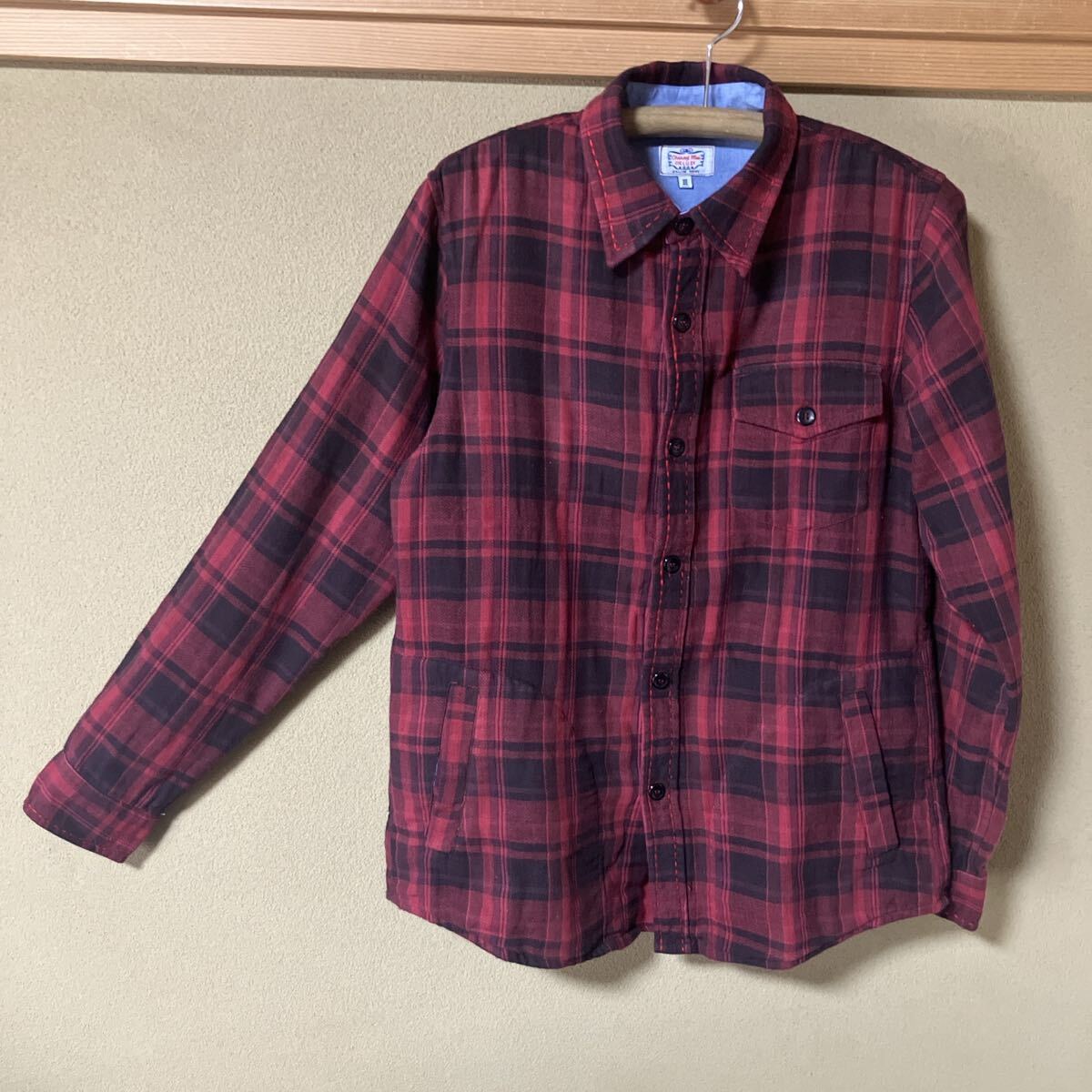 ガイジンメイド、ダブルガーゼチェックシャツジャケット レッドxブラック拍卖