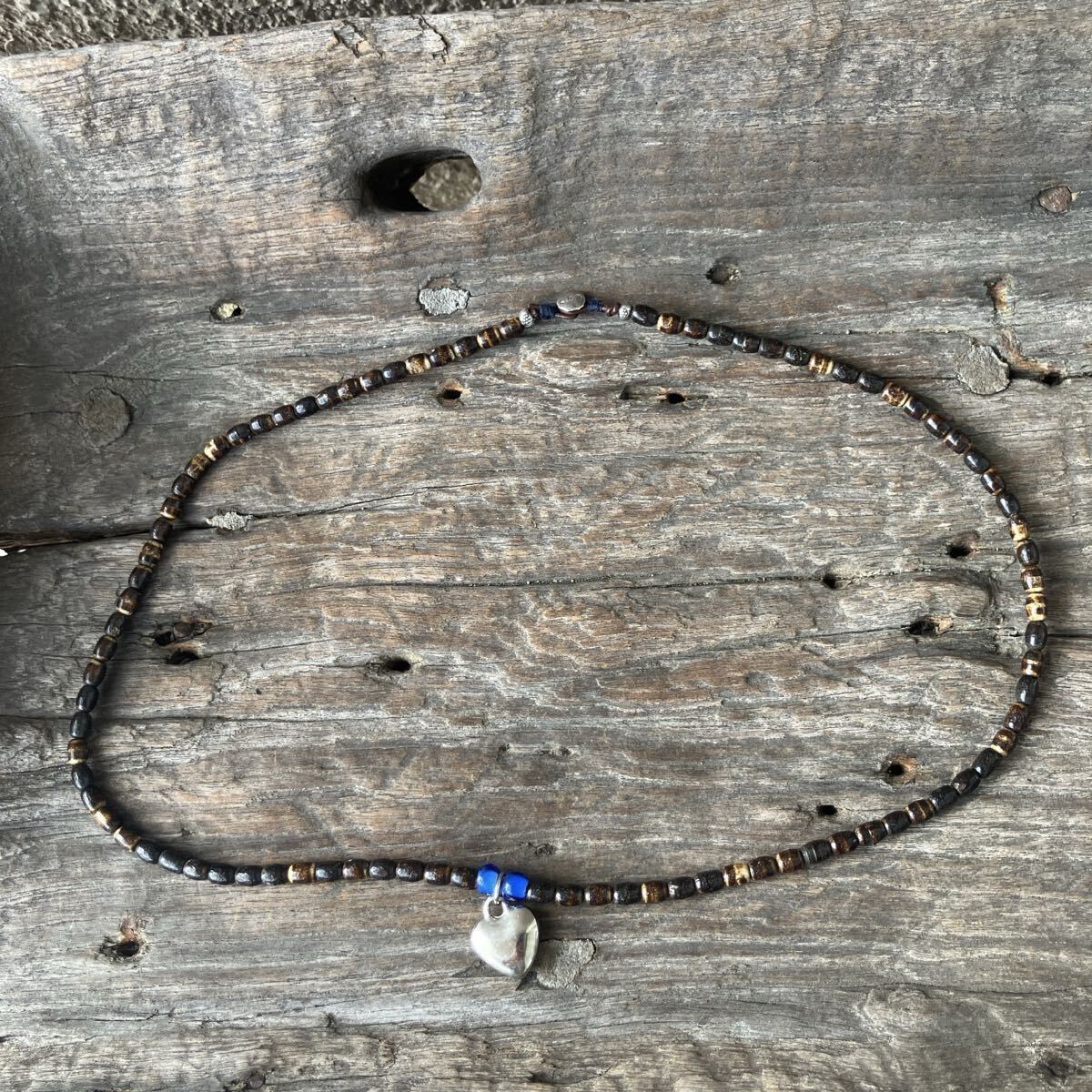 ガイジンメイド,水牛ボーンビーズ+シルバーハートペンダントトップネックレス Freeサイズ拍卖