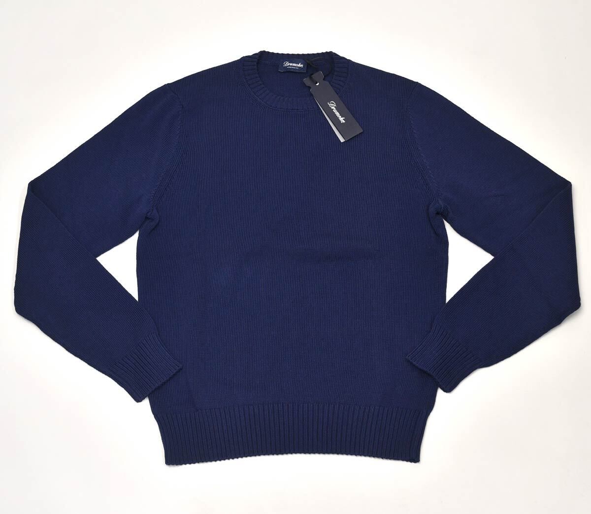 新品ドゥルモアDrumohrクルーネックニット44ブルー8Gコットン拍卖