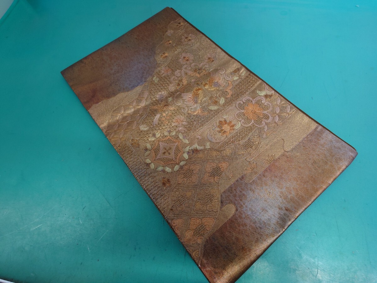 ● 178 高級 袋帯 金糸 花鳥 花 華 麻の葉 菱 草 葉 紋 芸術 美術 金彩 煌 雅 光グラデーション 豪華絢爛 六通 帯 縁起物 中古 ③拍卖