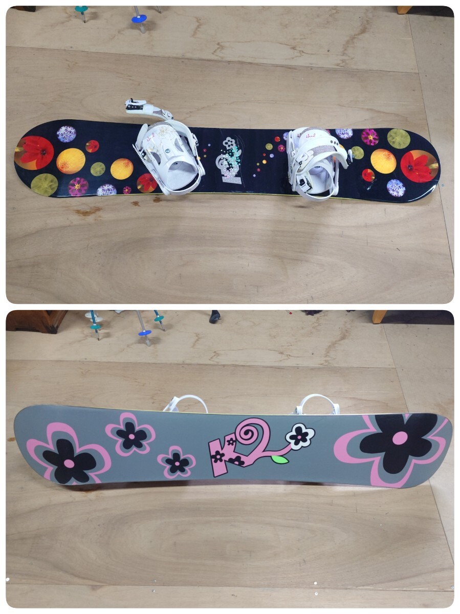 ● I) K2 Flower dew 144cm スノーボード Head ビンディング レディース 2点セット リアル 花柄×黒 中古 ③拍卖
