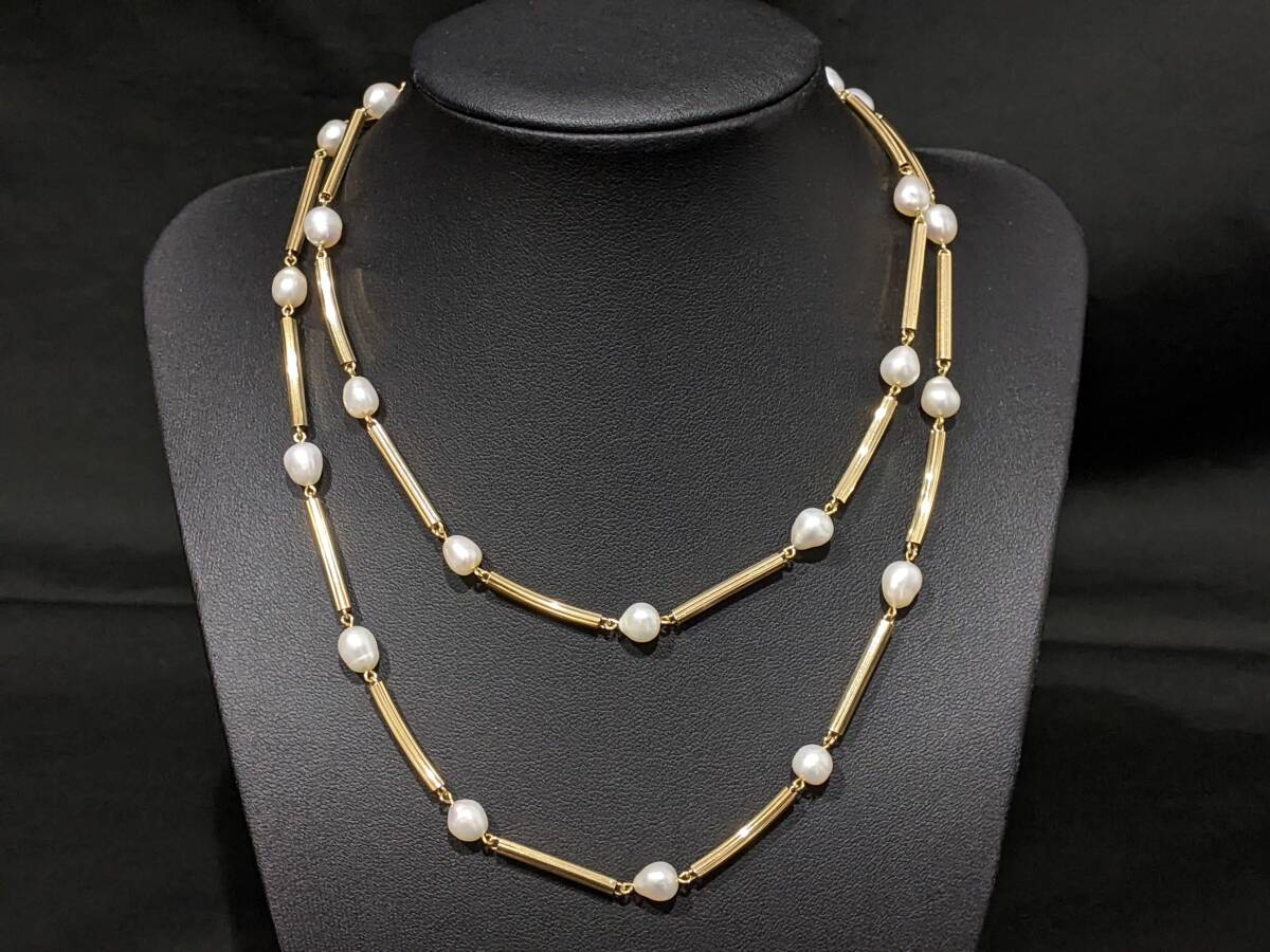 【67481】K18 MIKIMOTO ミキモト パール付きネックレス 平均6.5-7.6mm 約80cm P23個付き 真珠 アクセサリー ブランド小物拍卖
