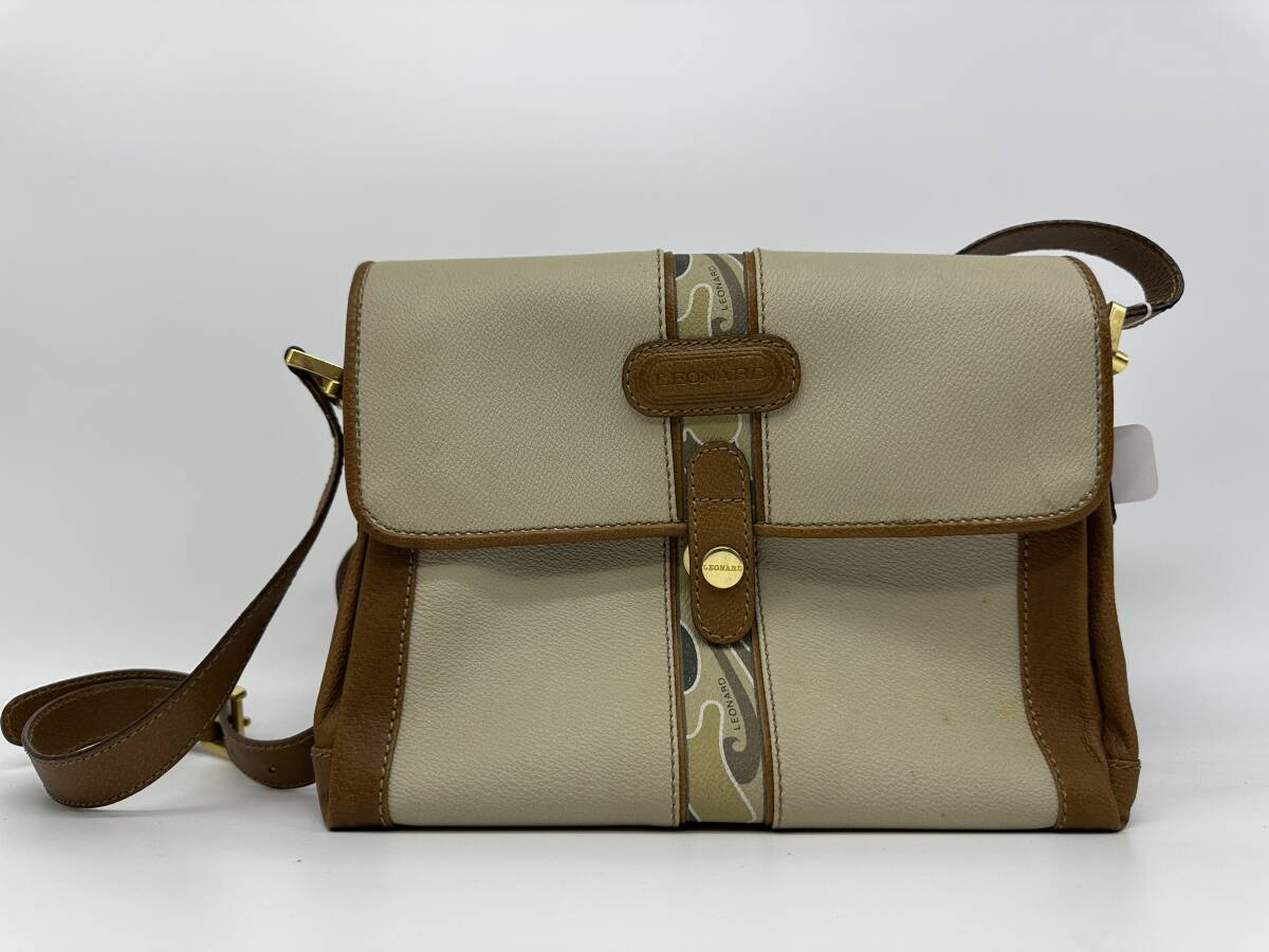 ●91225 LEONARD レオナール ショルダーバッグ ベージュ ブラウン拍卖