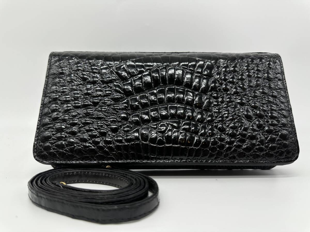 ●91246 KAIYO クロコダイル ワニ革 財布 ウォレット 黒拍卖